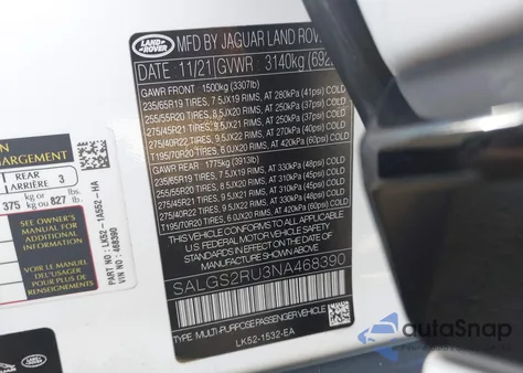 2022 Land Rover Range Rover Westminster from USA, damaged, VIN SALGS2RU3NA468390